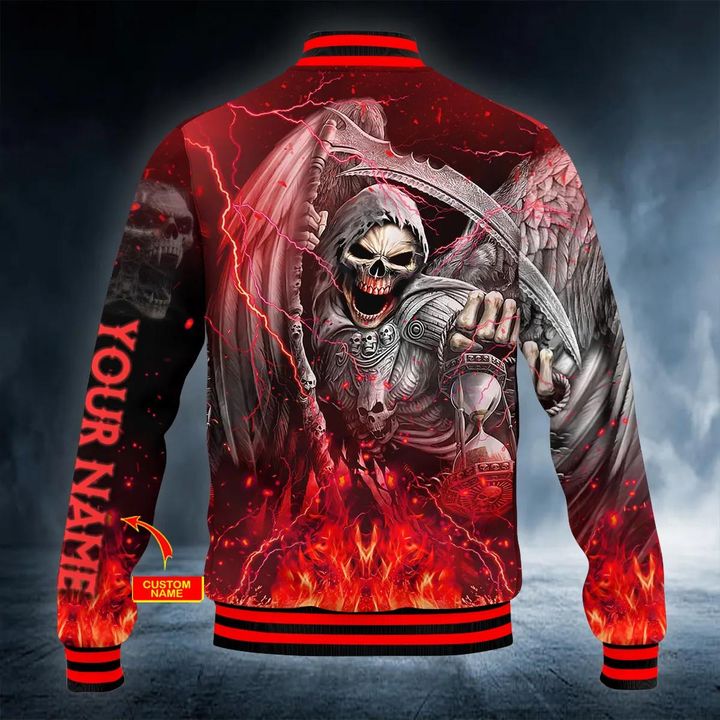 Grim Reaper With Scythe On Fire Personalized Baseball Jacket - Behindgift