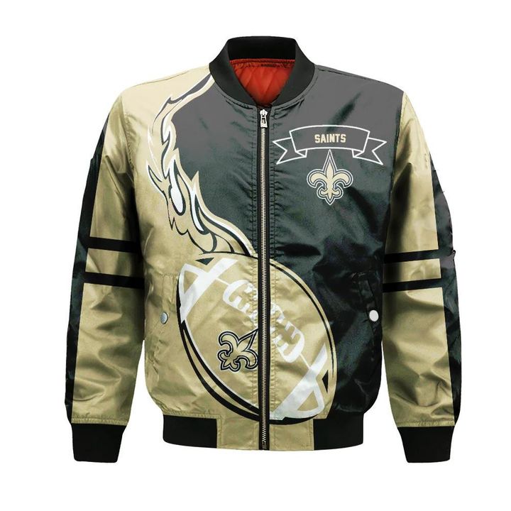 New Orleans Saints Bomber Jacket 3D Printed Flame Ball Pattern - Behindgift