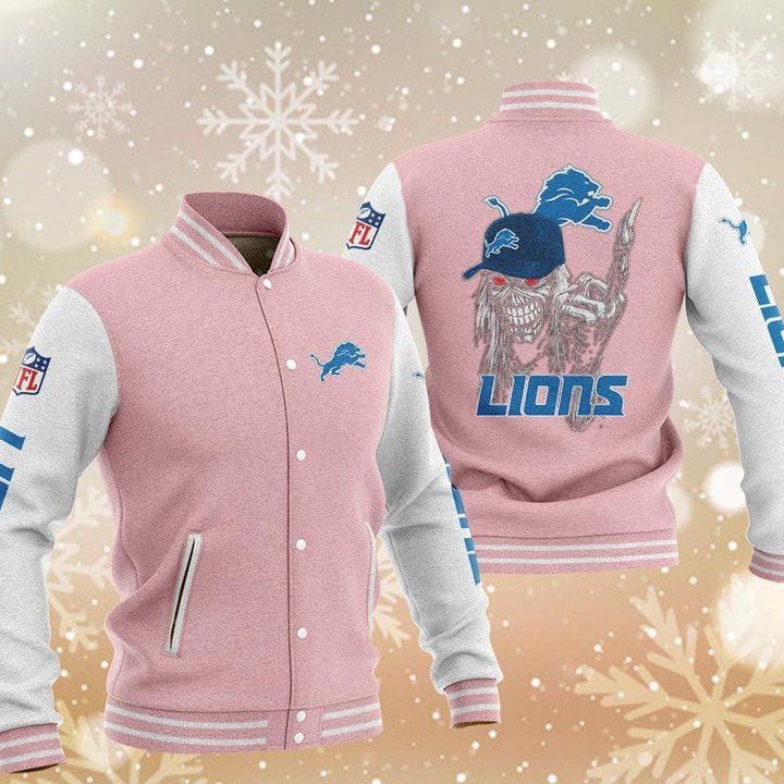 Nfl Detroit Lions Pink Iron Maiden Baseball Jacket - Behindgift