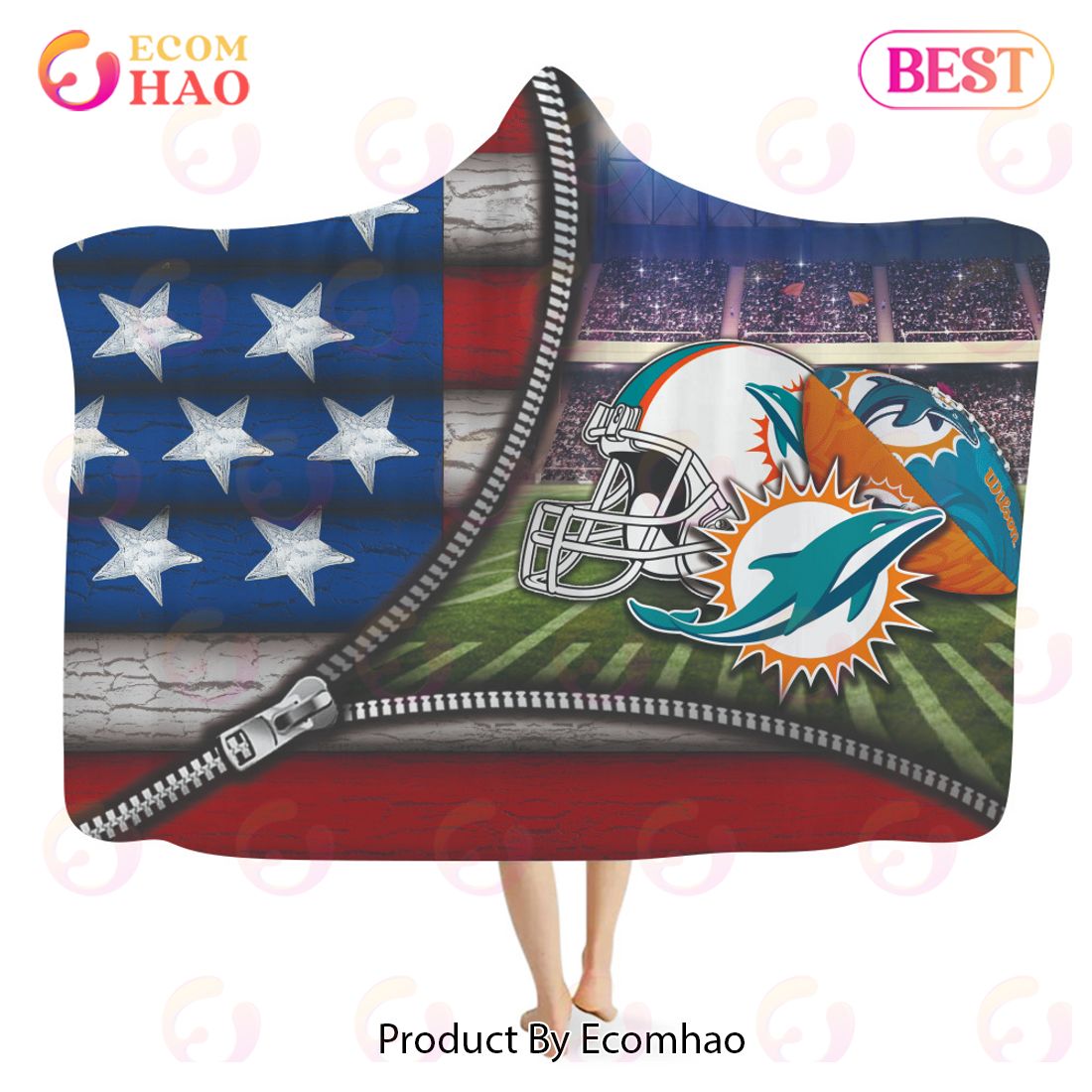 NFL Miami Dolphins Hooded Blanket American - Behindgift